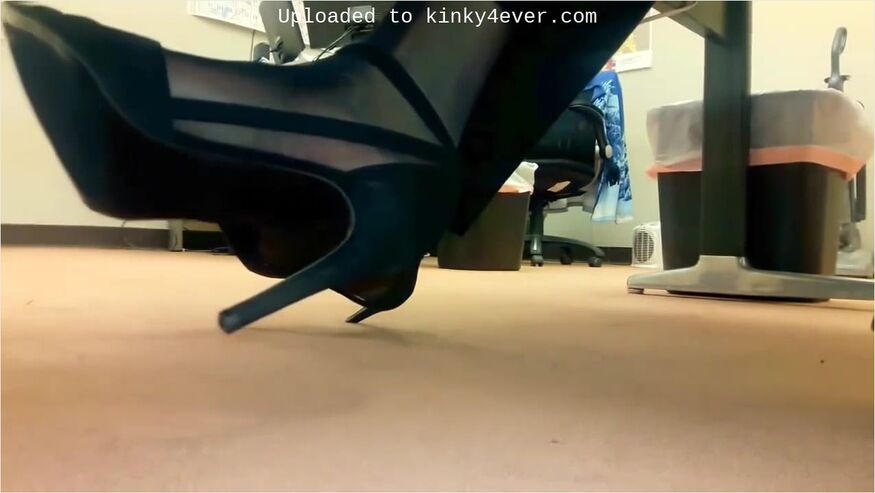 Office Lady Gets Her Black Heels And Feet In Nylon Stockings Filmed At