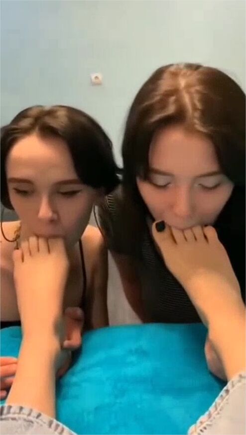 Horny Brunette Girlfriends Sucking My Toes With Black Nail Polish In P
