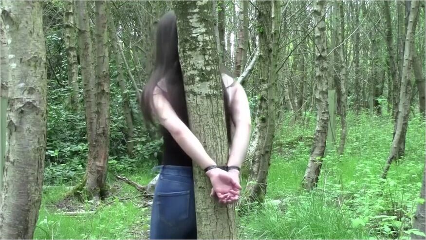 Cute Girl Ziptied To Tree