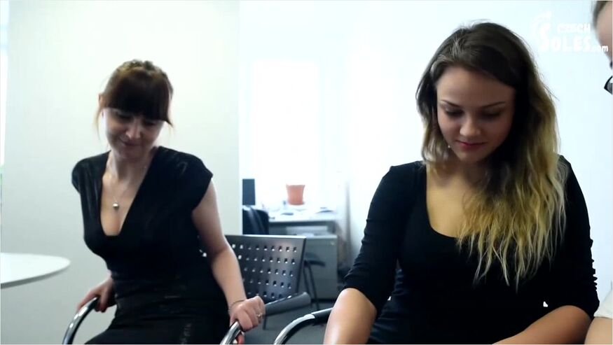 Three European Ladies Torture Their Tied Up Male Foot Slave At Work (c