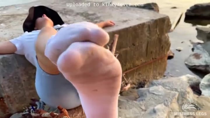 Goddess Feet In Dirty White Socks Closeup Against Sea Sunset