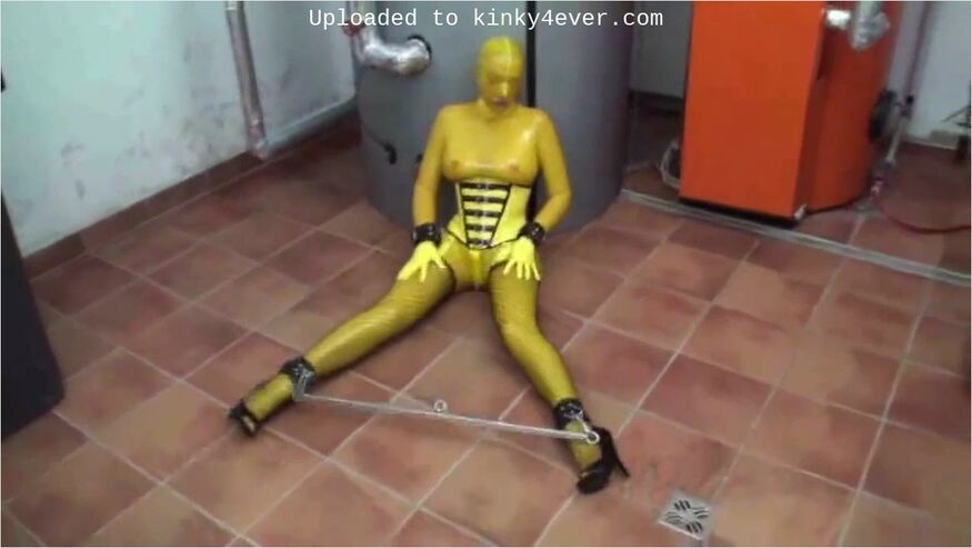 Self Bondage In Yellow Rubber