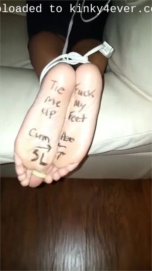 Submissive Tied Up Slut Receives My Hot Jizz On Her Delicious Soles