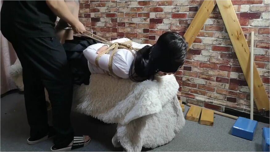 Cute Asian Hogtied, Chair Tied And Drooling
