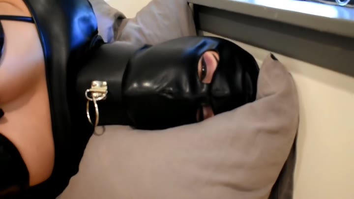 Stuck In Latex Hood And Armbinder