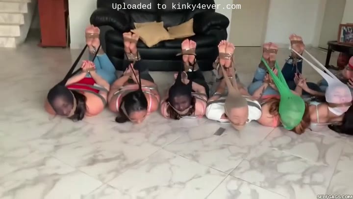 8 Barefoot Girls Gagged Hogtied And Pantyhose Encased