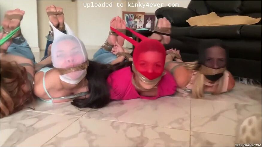 8 Barefoot Girls Gagged Hogtied And Pantyhose Encased