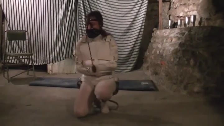 Redhead In Straightjacket, Pantyhose & Pump Gagged