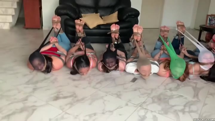 8 Barefoot Girls Gagged Hogtied And Pantyhose Encased