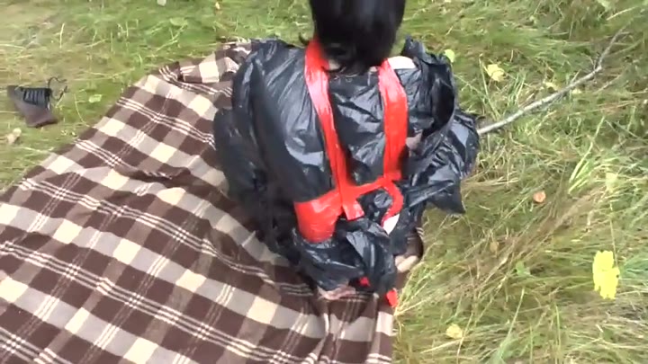 Girl Tied Up And Gagged In Her Garbage Bag Dress P2