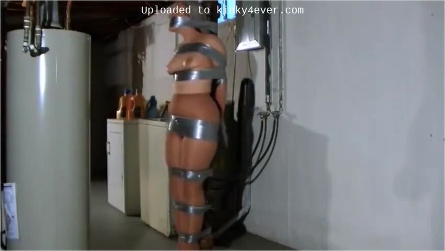 Duct Tape Bondage Naked To A Pole